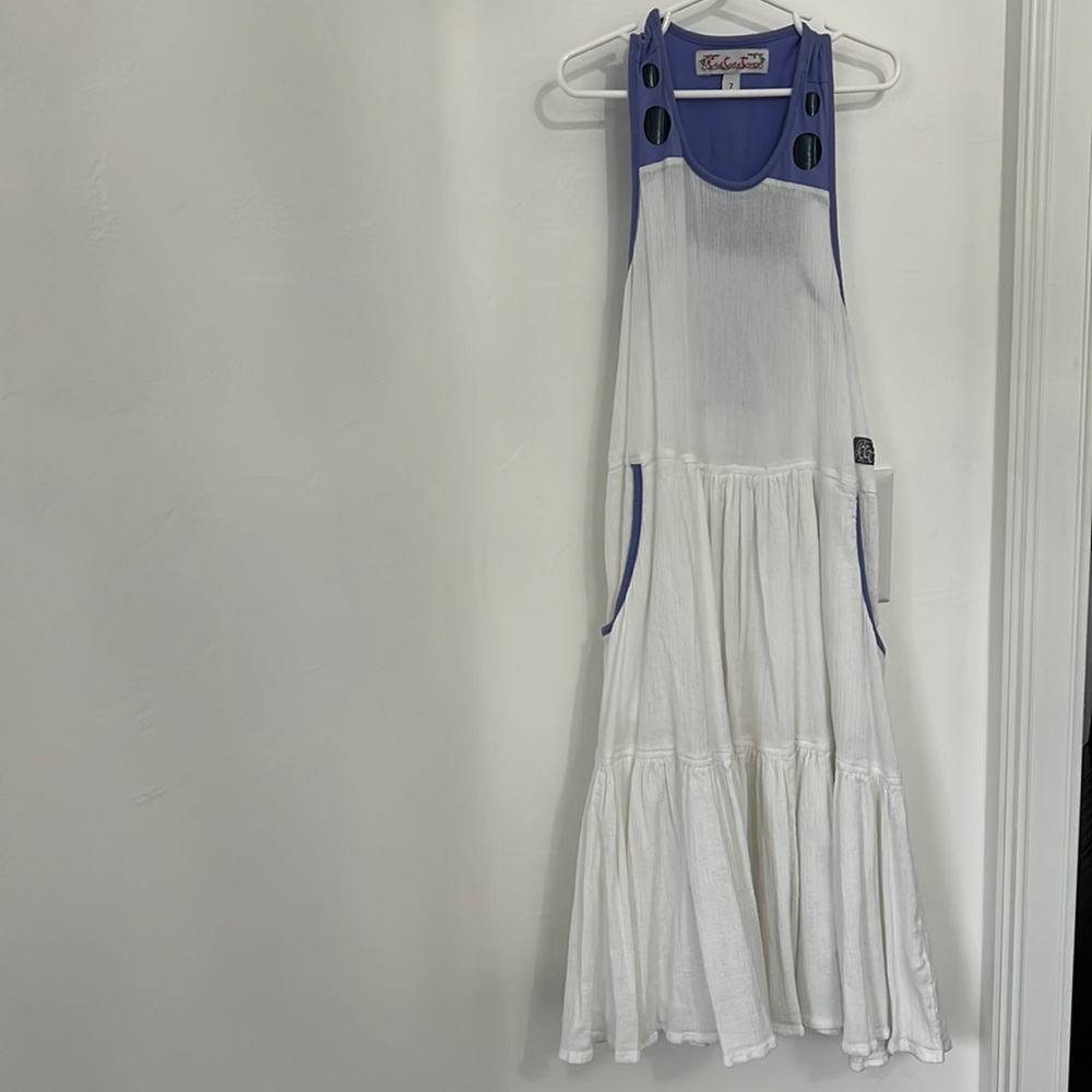 Size 7 Long Beach dress colors blue black and white